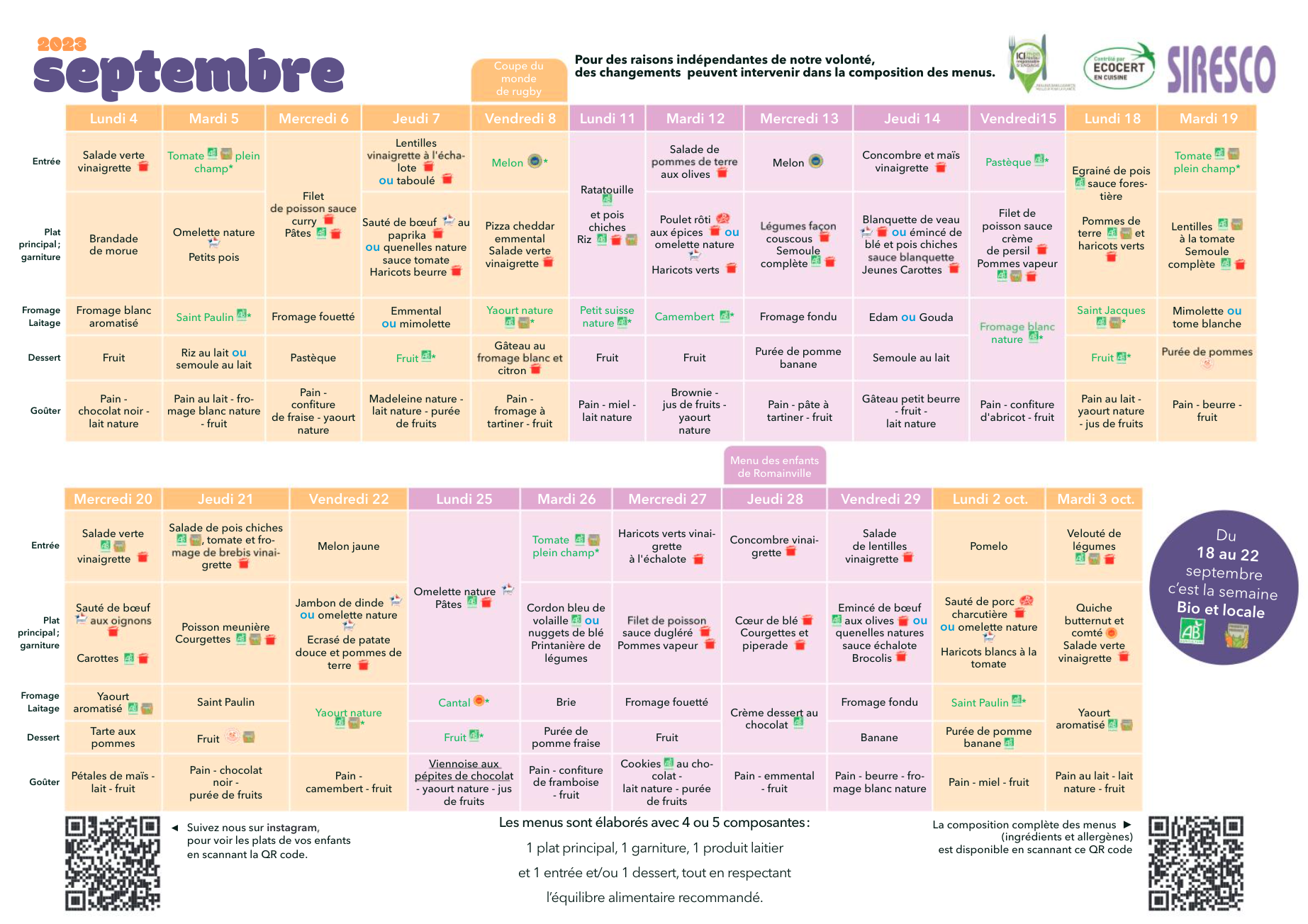 Menu septembre Bobigny