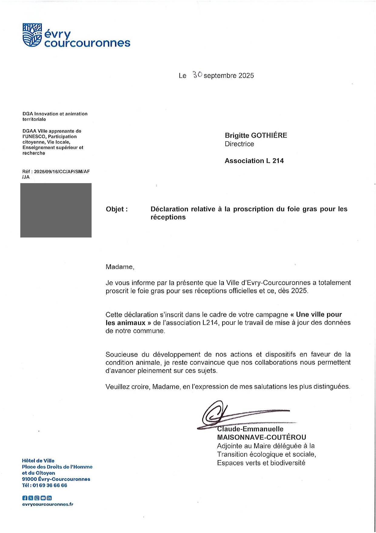 Declaration Evry-Courcouronnes proscription foie gras 2025