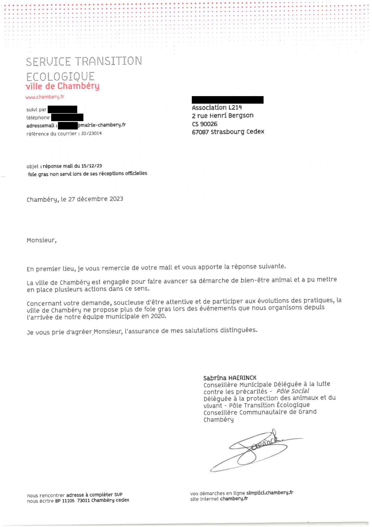 reponse chambery foie gras